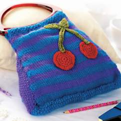 Easy Bag Knitting Pattern with Crochet Cherries Motif Knitting Pattern