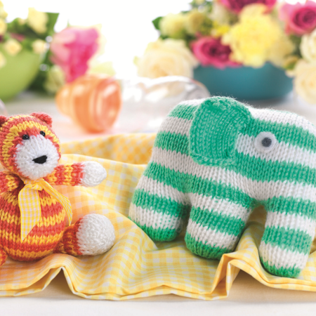 Striped Tiger and Elephant Toy Knitting Patterns Knitting Pattern