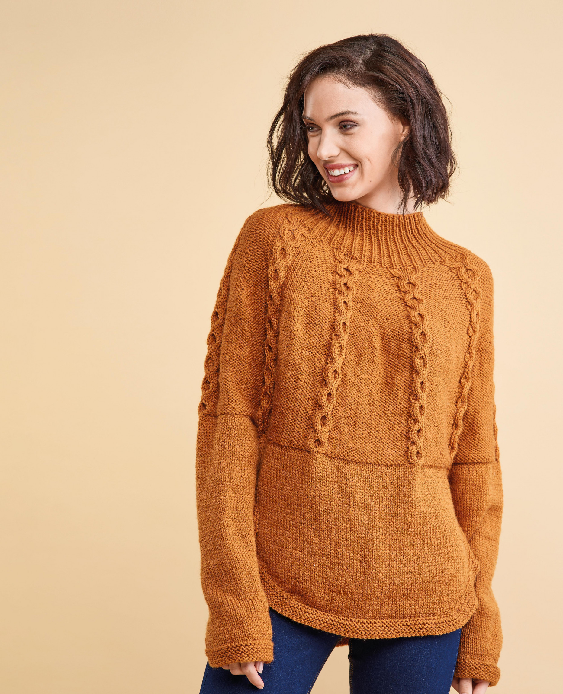 Curved Yoke Cable Sweater | Knitting Patterns | Let's Knit Magazine