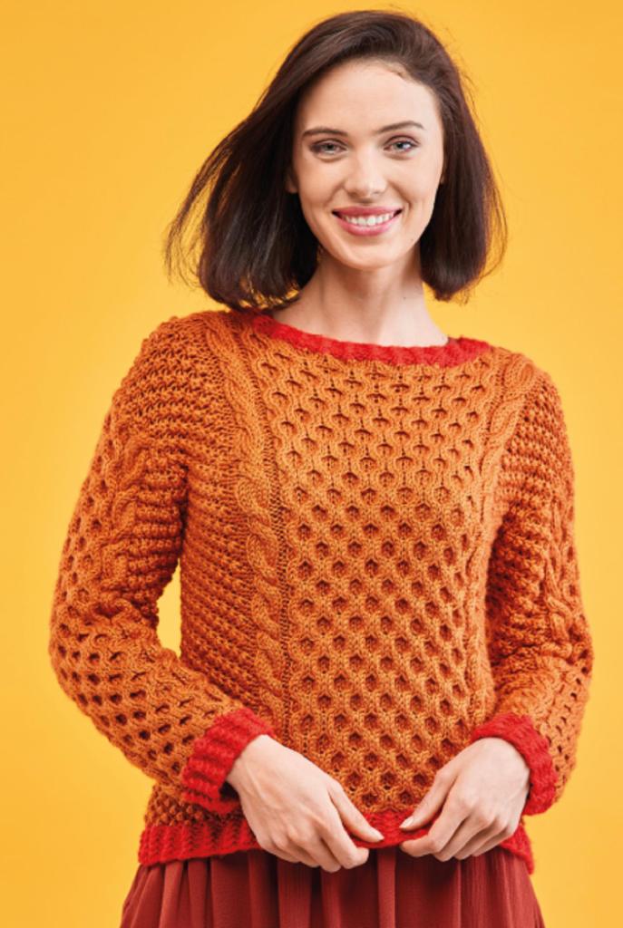 Cable Sweater with Contrast Edge | Knitting Patterns | Let's Knit Magazine