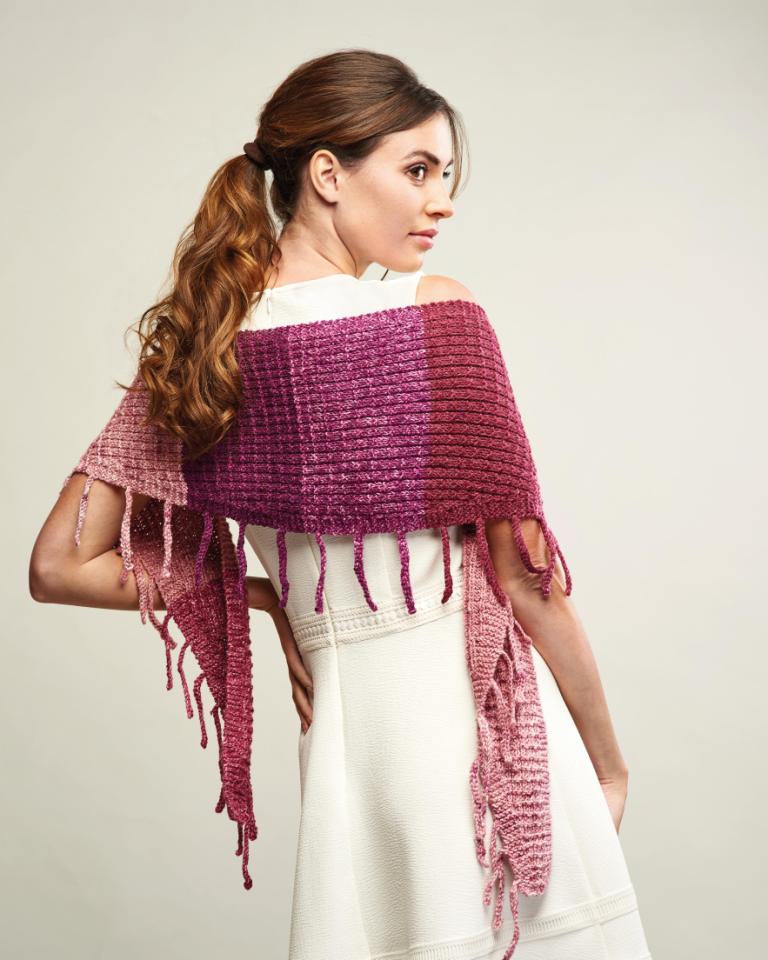 Yarn Cake Tassel Scarf | Knitting Patterns | Let's Knit Magazine