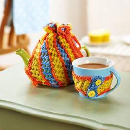 Colourful Eyelet Tea Cosy and Mug Cosy Knitting Patterns Knitting Pattern