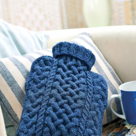 Cabled hot water bottle cover, Knitting Patterns